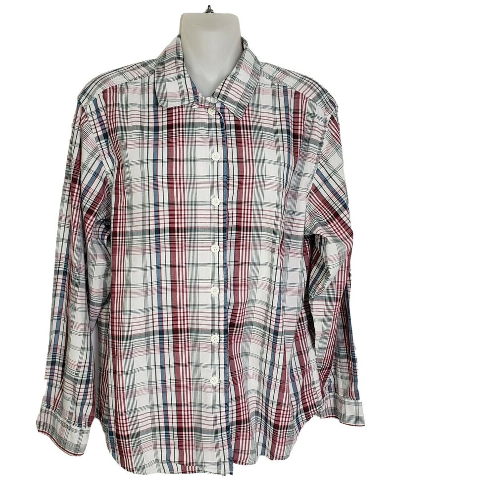 Cabin Creek Womens Top Shirt Medium Plaid Red Green Button Front Long Sleeve